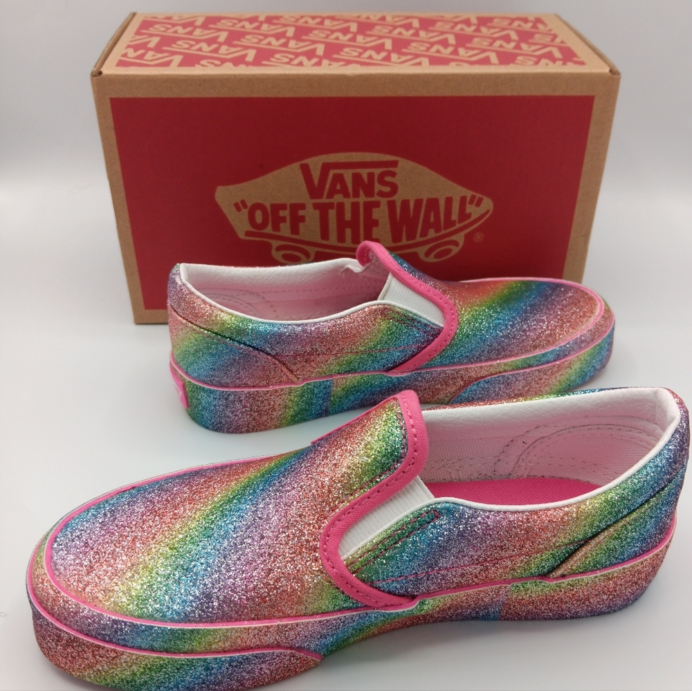 NIB Vans Classic Girls Slip Ons Shoes Various Sizes Glitter Rainglow - Picture 7 of 13